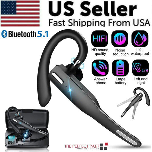 Wireless Headset Bluetooth 5.1 Earpiece Dual Mic Earbud Noise Cancelling