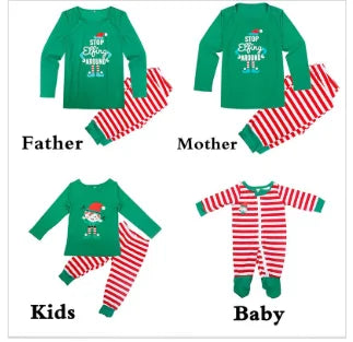 Christmas Pajamas Sets Striped Cartoon Print